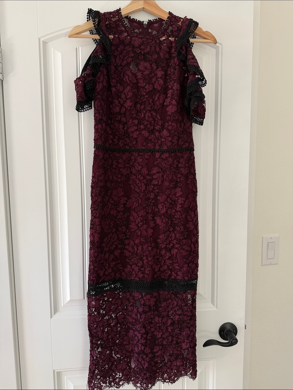 Alexis Burgundy Lace Cold-Shoulder Midi Dress